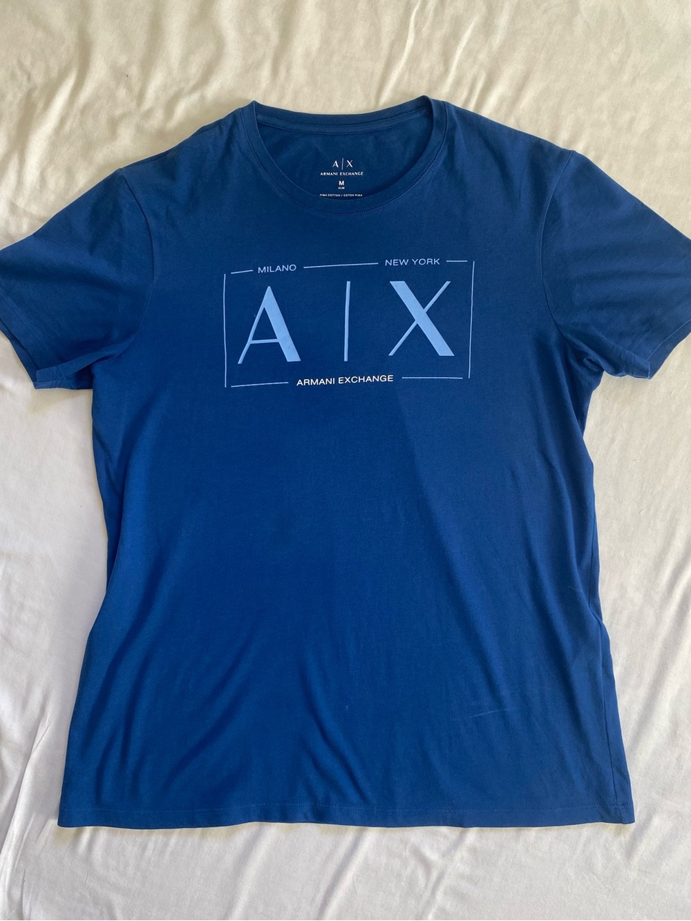 Armani Exchange Men's Blue A|X Logo Crew Neck T-Shirt - Size M